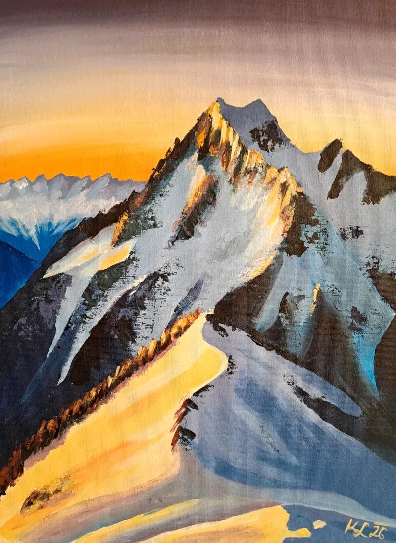Großglockner in der Dämmerung — Acryl auf Malkarton von Katharina Lechner