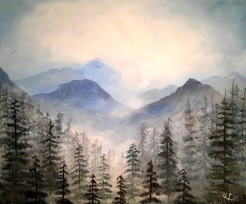 Nebelwald — Acryl auf Leinwand von Katharina Lechner