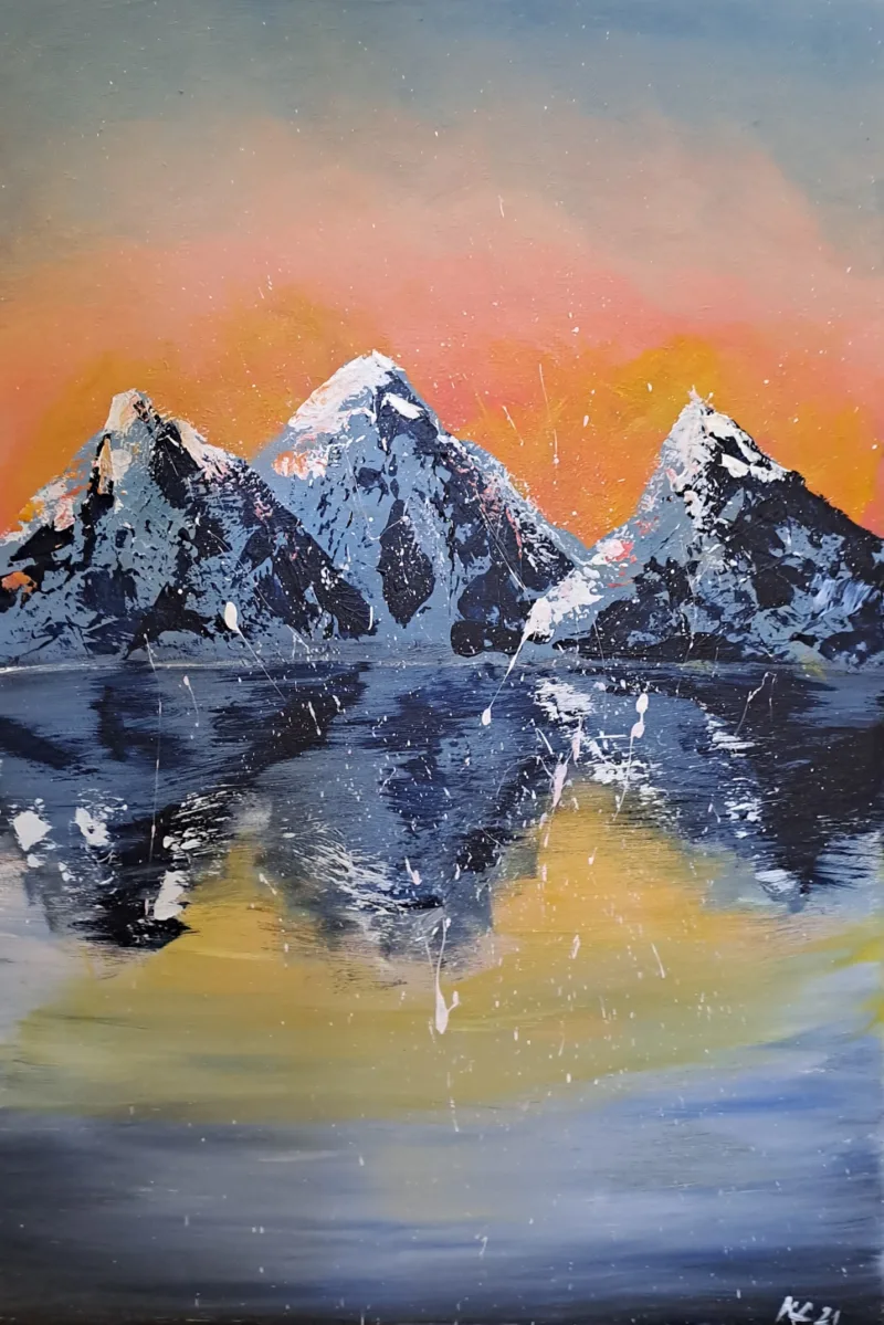 Sonnenaufgang hinter den Bergen — Acryl auf Leinwand von Katharina Lechner